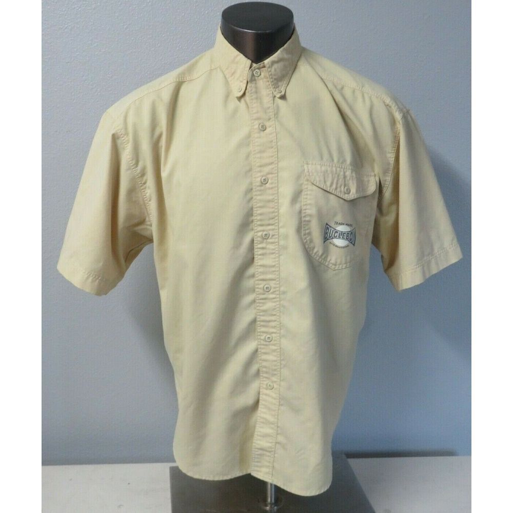 Mens Bugle Boy Co. Short‎ Sleeve Button Front Shirt Yellow Solid Vintage L